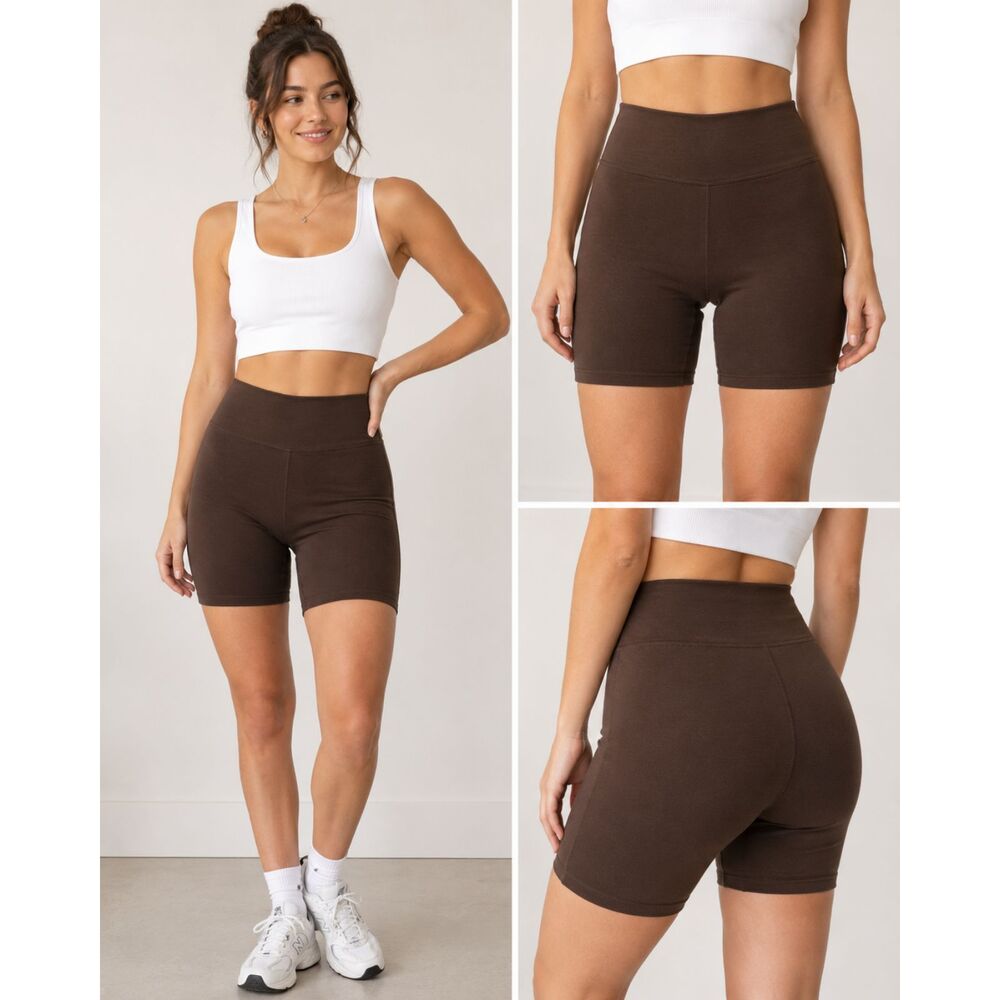 Old Navy High Rise Biker Shorts Brown Cotton Blend Women's Medium NWT